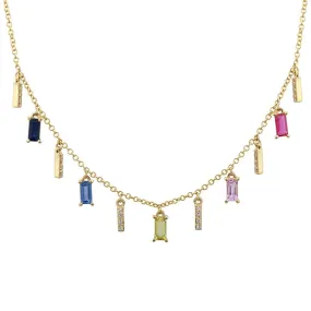 14K Yellow Gold Multi Gemstone   Diamond Necklace