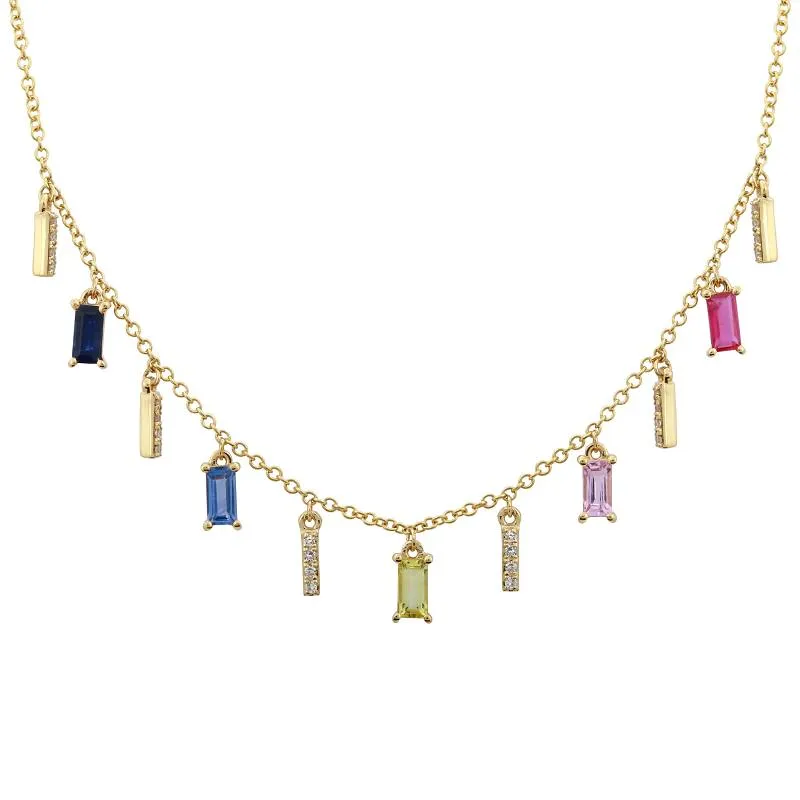 14K Yellow Gold Multi Gemstone   Diamond Necklace