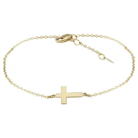 14k yellow gold sideways cross bracelet