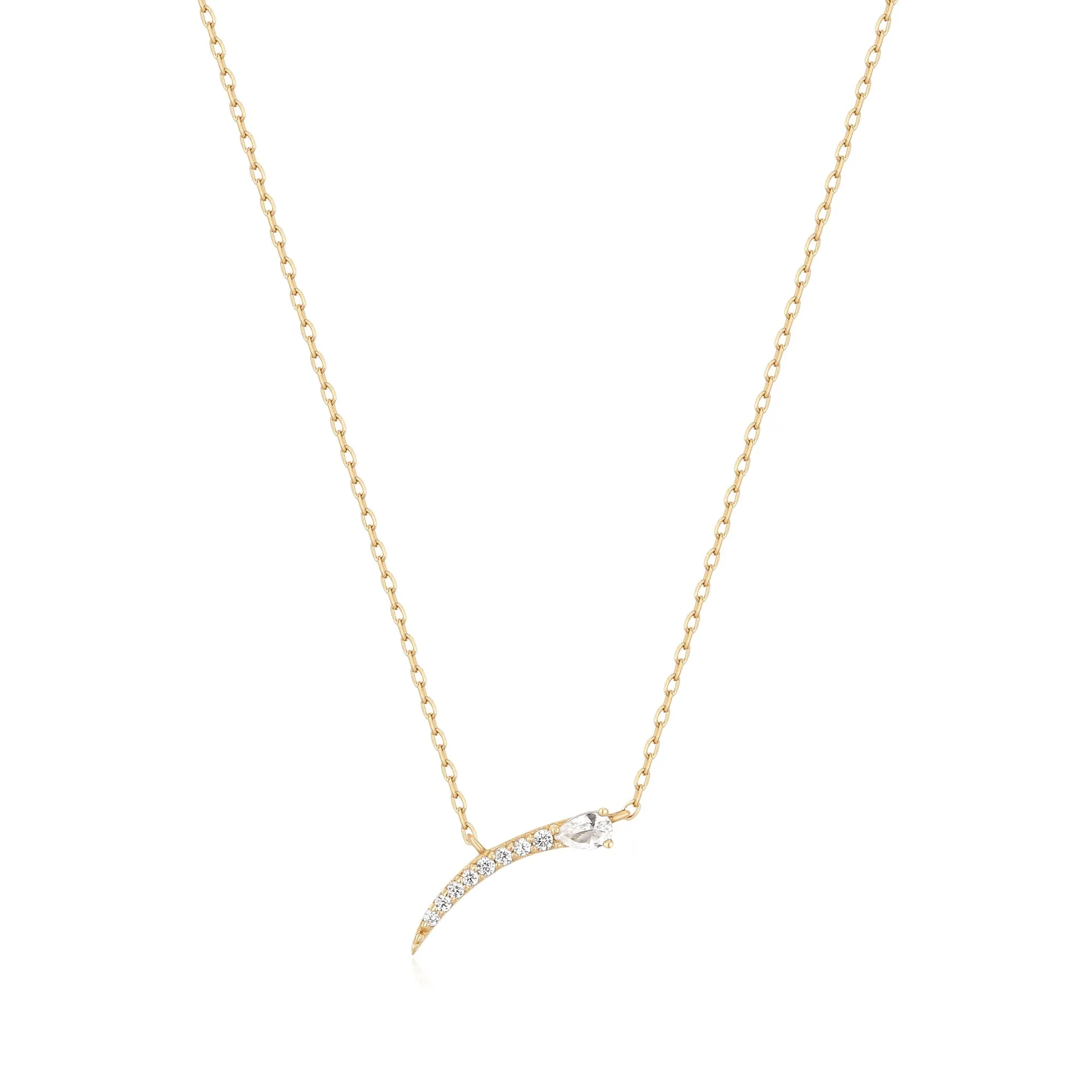 14kt Gold White Sapphire Bar Pendant Necklace