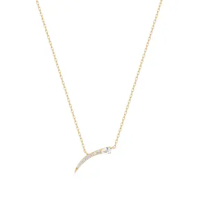 14kt Gold White Sapphire Bar Pendant Necklace