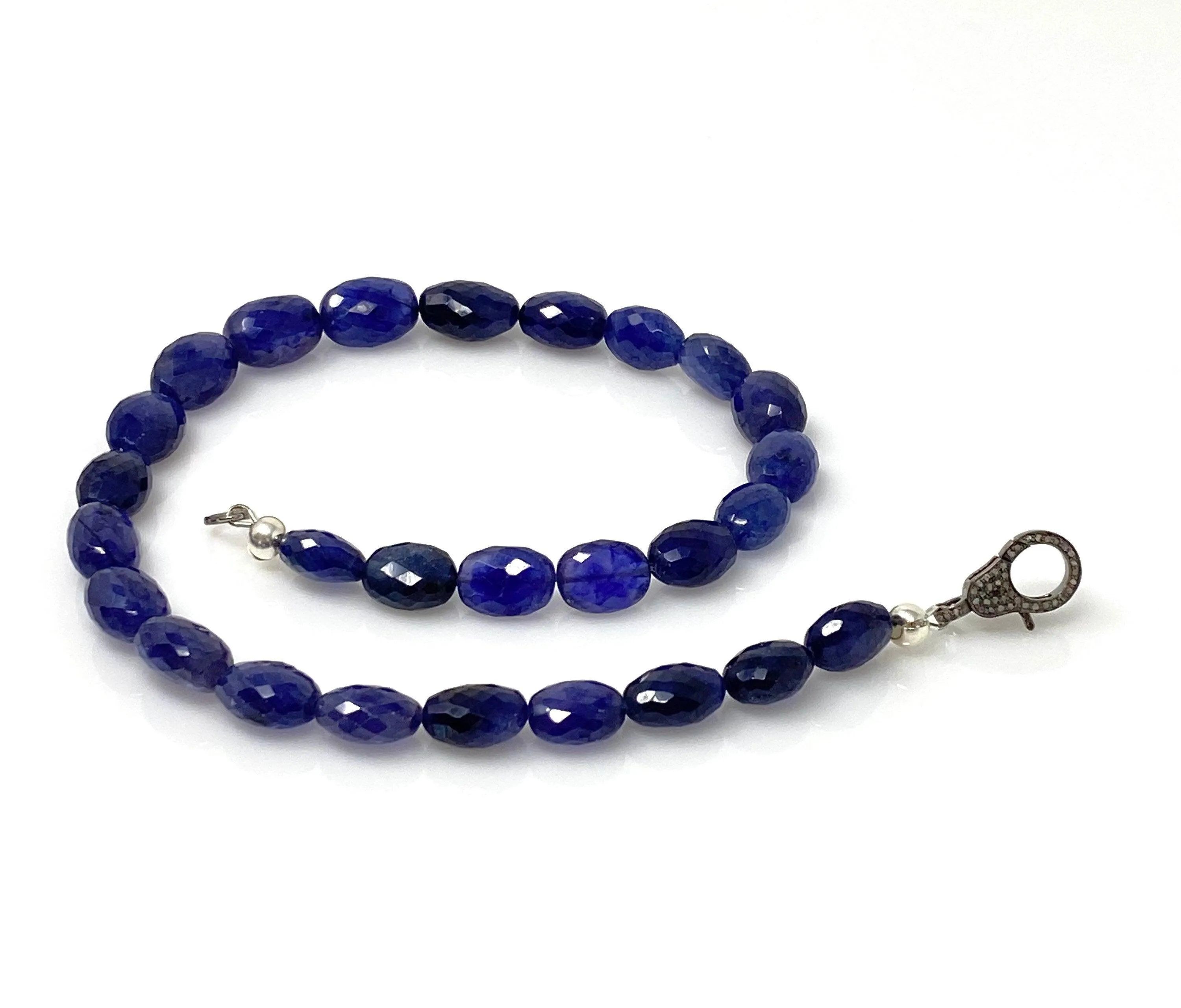 16.85” Genuine Blue Sapphire Necklace with Pave Diamond Clasp, Natural