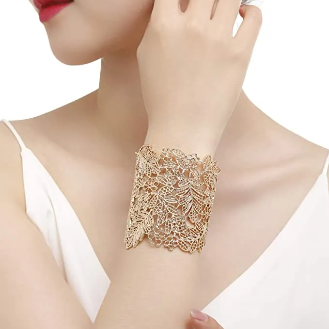 18k Gold Cuff Textured Bracelet