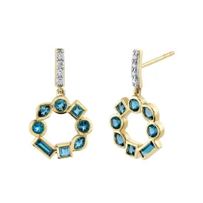 18K Gold Multi Shape Drop London Blue Topaz Earrings