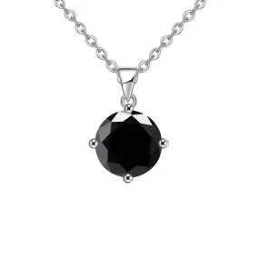 18K White Gold 1 Carat Created Black Sapphire Round Stud Necklace Plated 18 inch