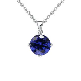 18K White Gold 3 Carat Created Blue Sapphire Round Stud Necklace Plated 18 inch