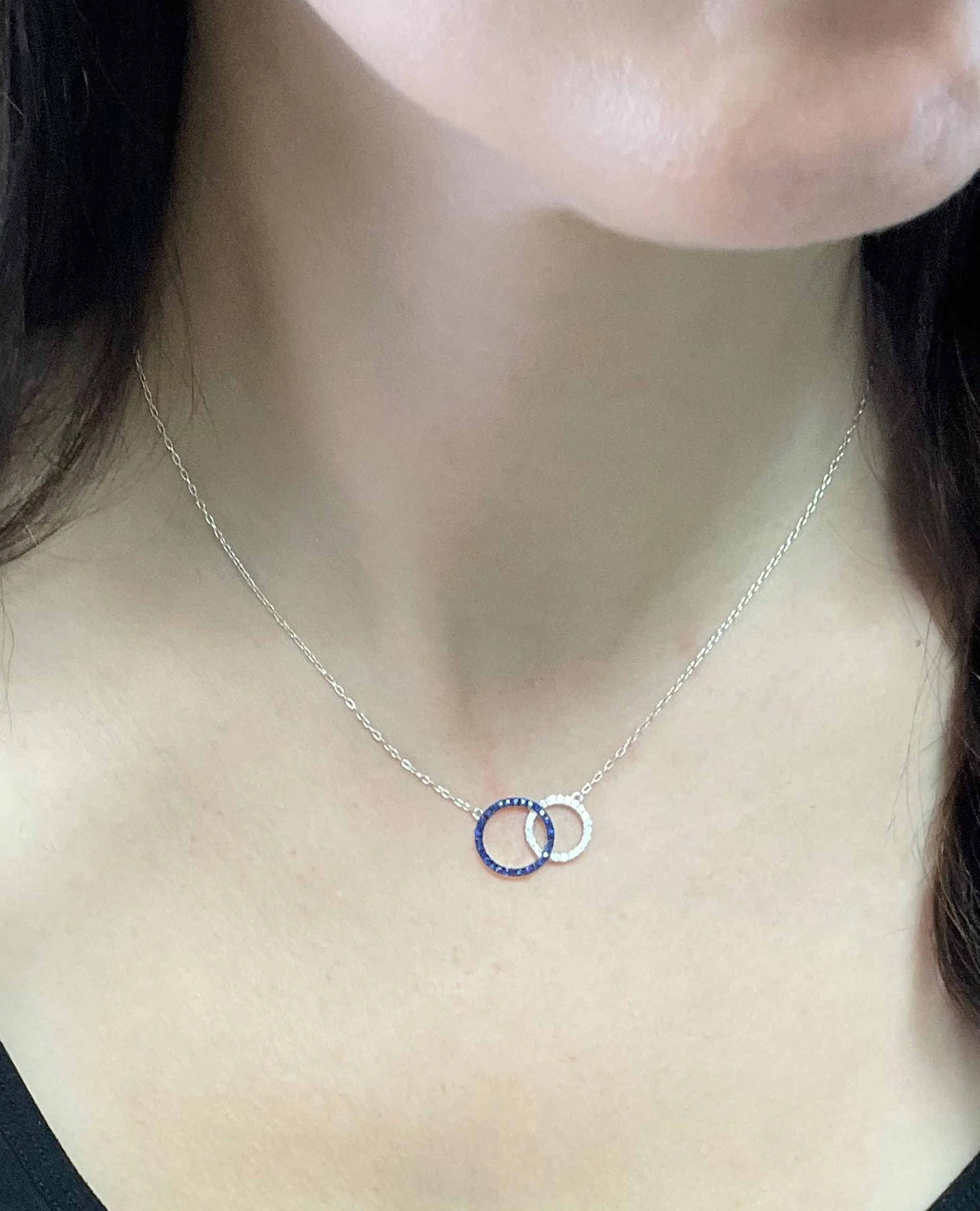 18K White Gold Interlocking Circle Necklace with Sapphires & Diamonds