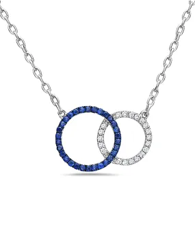 18K White Gold Interlocking Circle Necklace with Sapphires & Diamonds