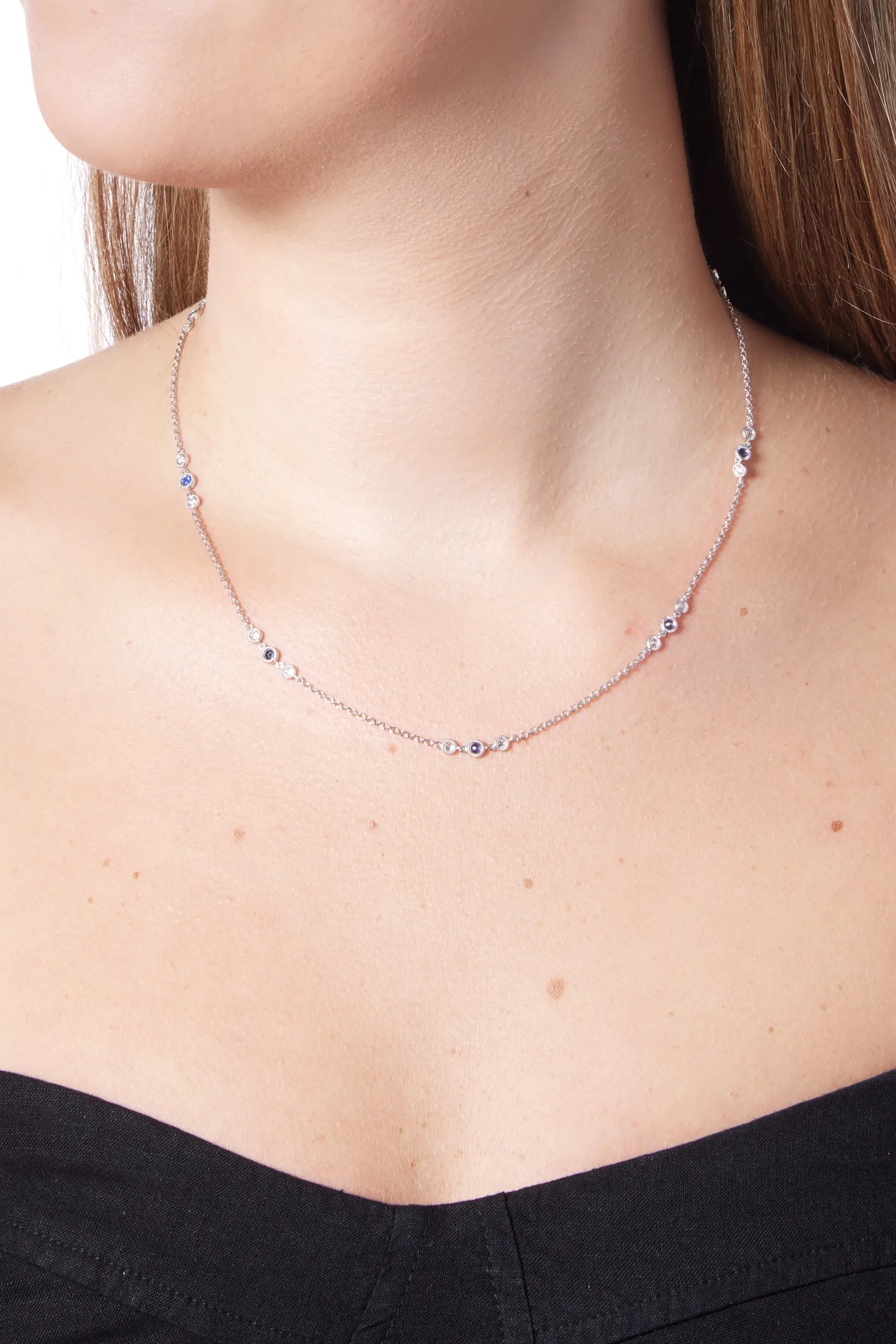 18KW Diamond and Sapphire Yard Chain Necklace