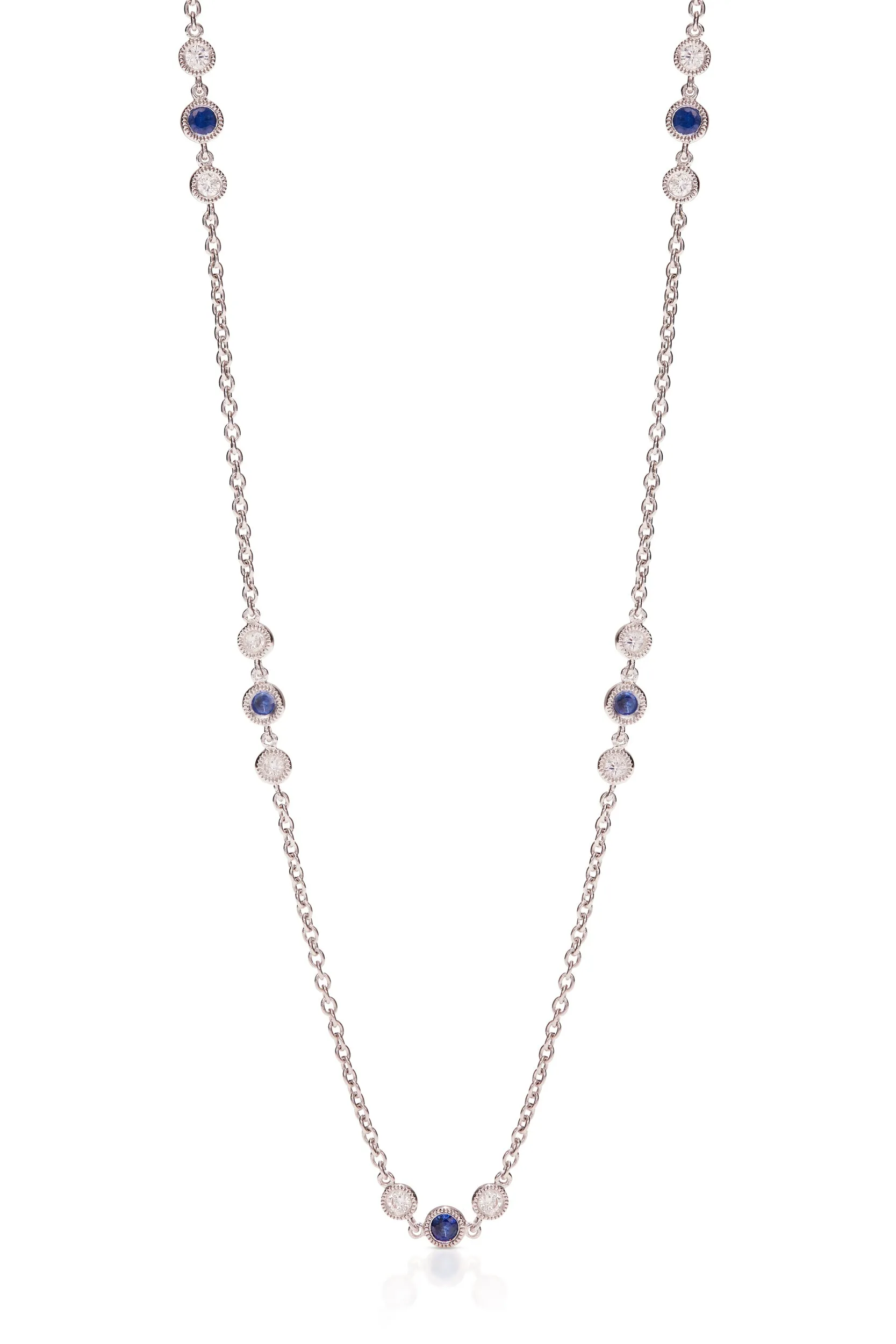 18KW Diamond and Sapphire Yard Chain Necklace