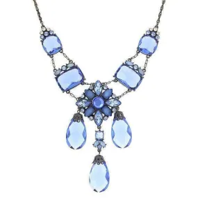 1928 Jewelry Blue Crystal 3 Briolettes Drop Necklace 16"