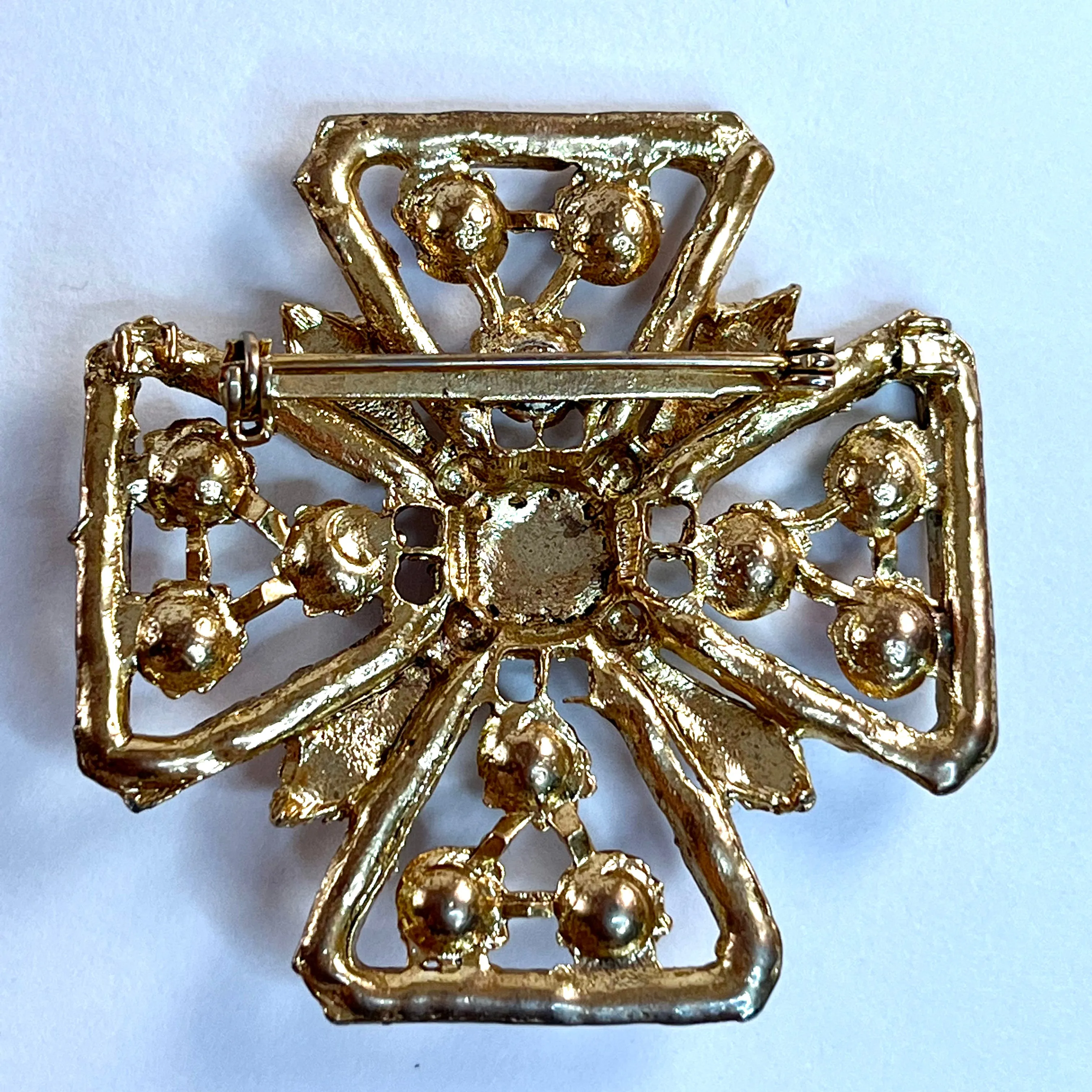 1960s Unsigned Maltese Cross Rhinestone Brooch