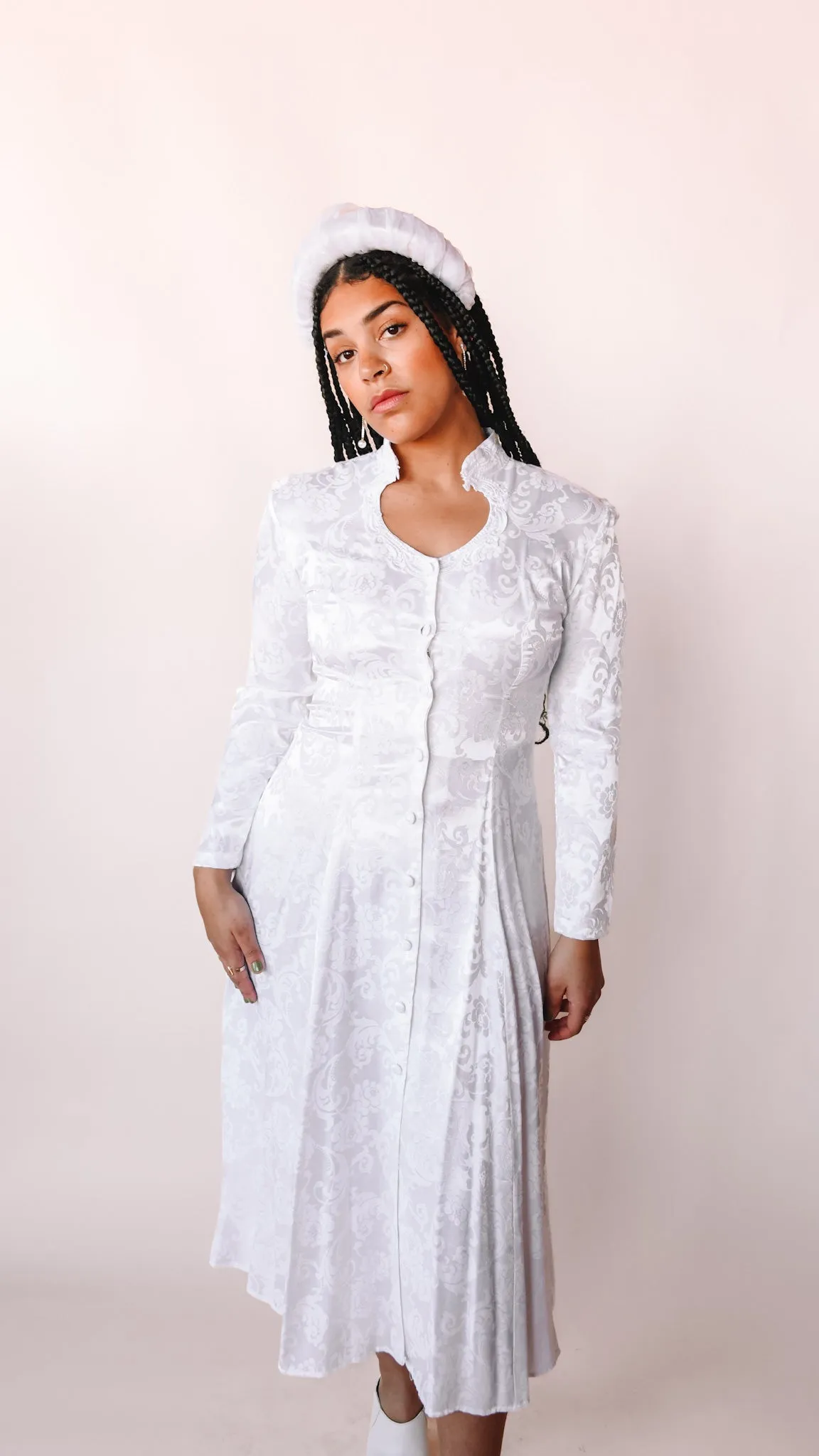 1990s Button Up Brocade Wedding Dress, sz. S