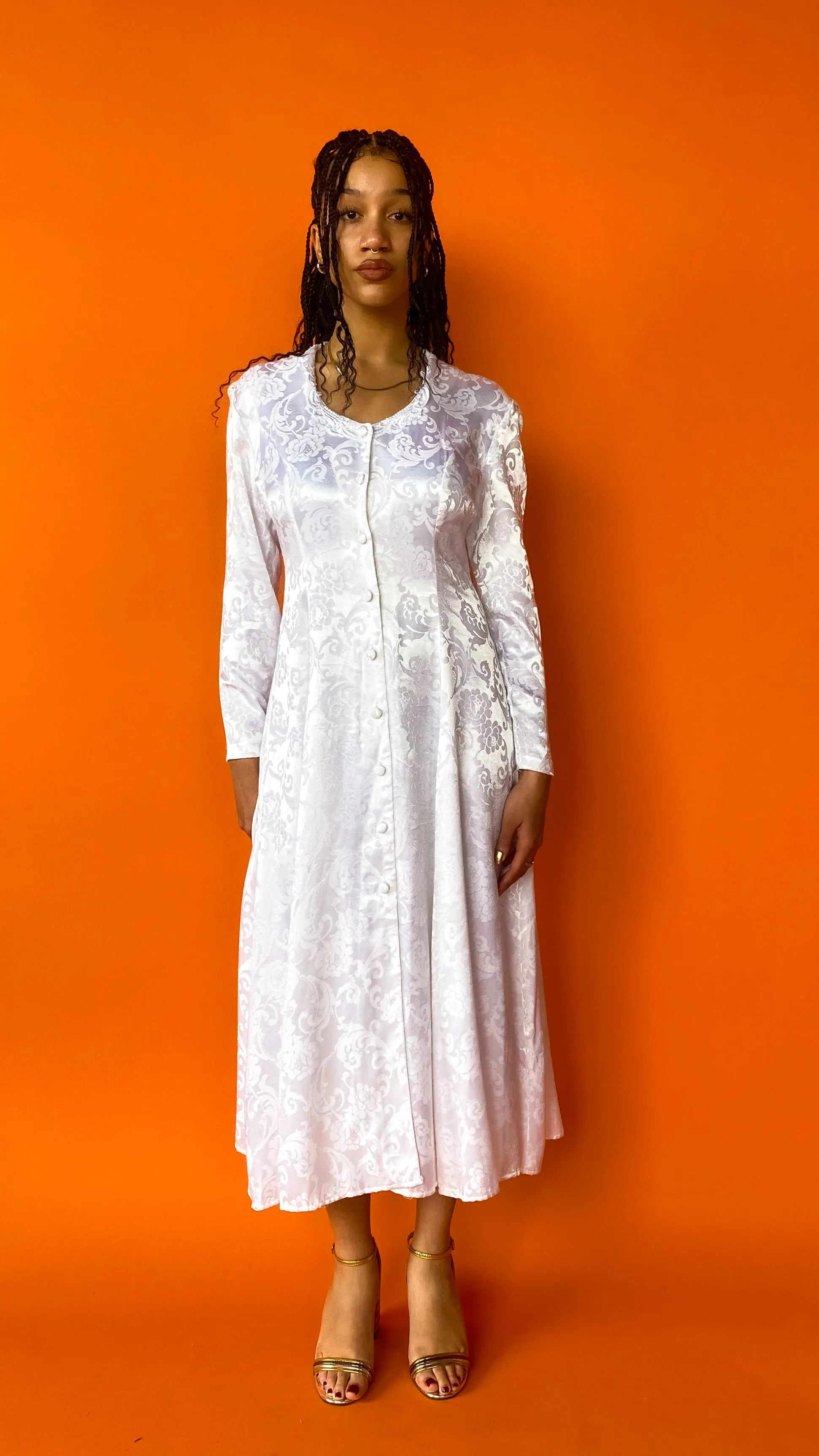 1990s Button Up Brocade Wedding Dress, sz. S