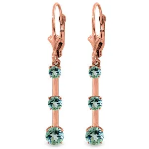 2.5 Carat 14K Solid Rose Gold Aquamarine Bar Earrings