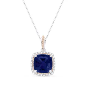 2.82ct Created Sapphire 16"Pendant Necklace in 14K White And Rose Gold