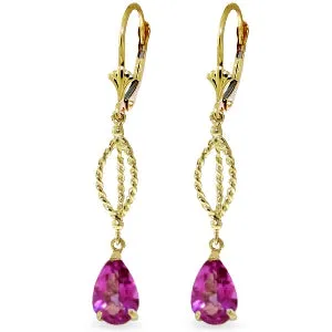 3 Carat 14K Solid Yellow Gold Pink Shock Pink Topaz Earrings