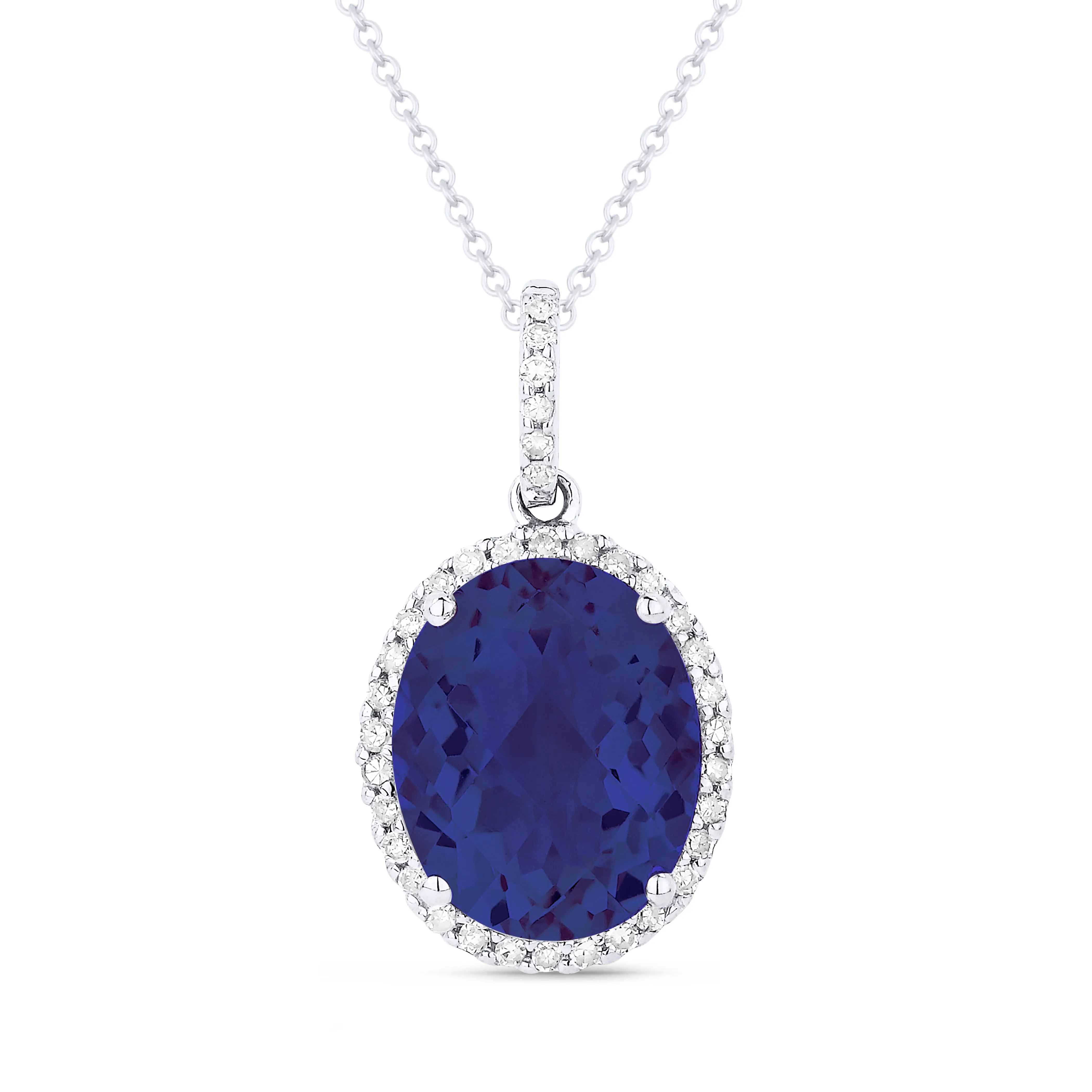 3.74ct Created Sapphire 16"Pendant Necklace in 14K White Gold