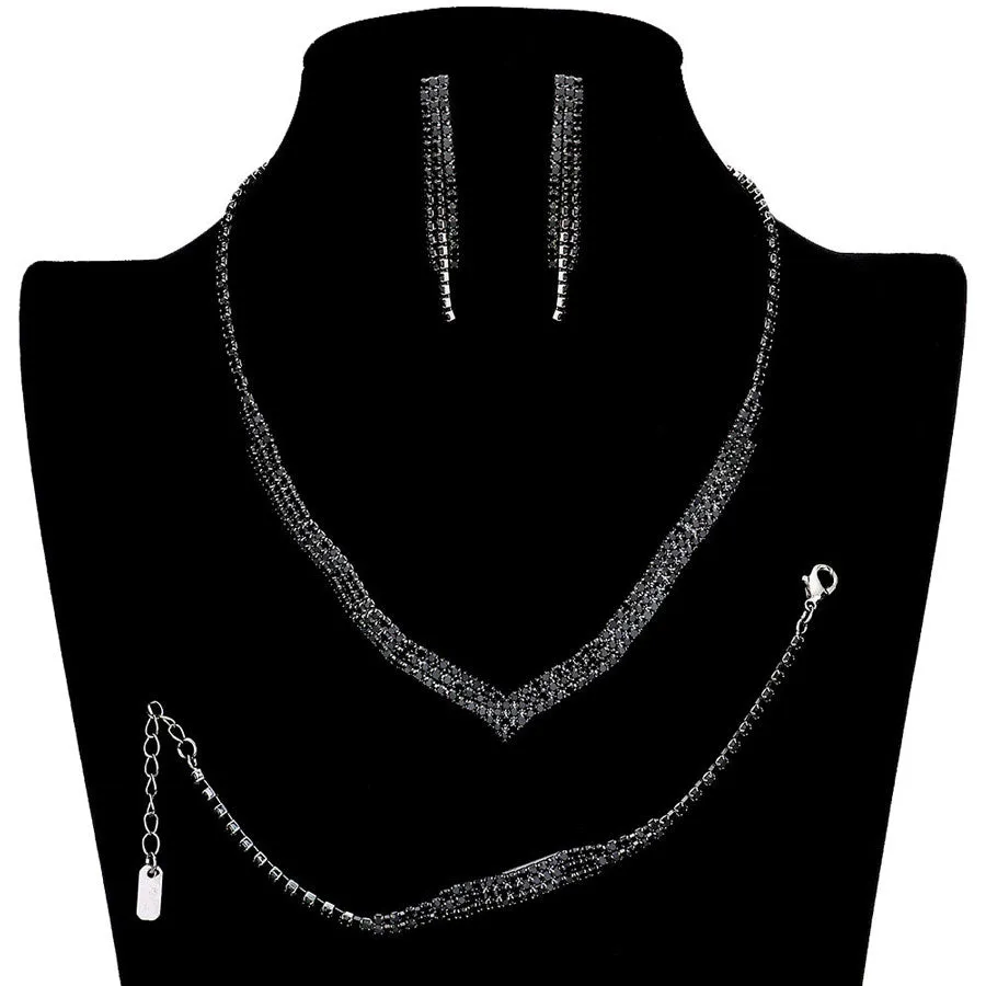 3PCS 3Rows Crystal Rhinestone Necklace Jewelry Set by Madeline Love