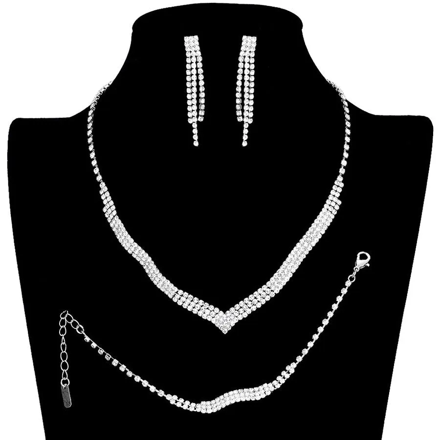 3PCS 3Rows Crystal Rhinestone Necklace Jewelry Set by Madeline Love