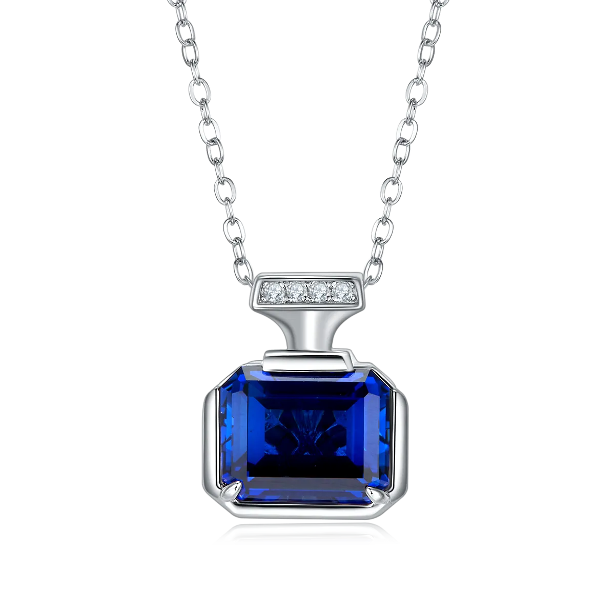 4.0 Carat Rectangular Lab-Created Sapphire Pendant Necklace with S925 Silver-Plated Platinum Finish