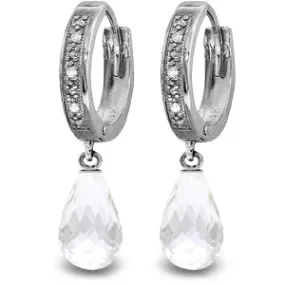 4.54 Carat 14K Solid White Gold Hoop Earrings Diamond White Topaz