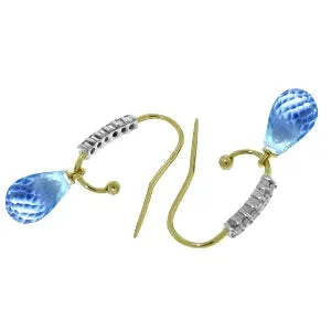 4.68 Carat 14K Solid Yellow Gold Impressions Blue Topaz Diamond Earrings