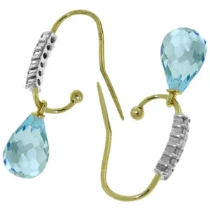 4.68 Carat 14K Solid Yellow Gold Impressions Blue Topaz Diamond Earrings