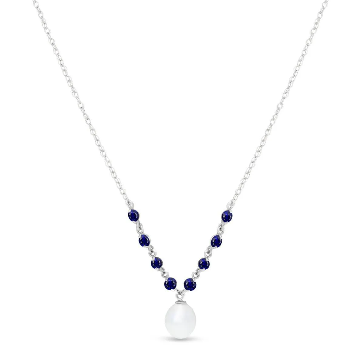 5 Carat 14K Solid White Gold Necklace Natural Sapphire Pearl