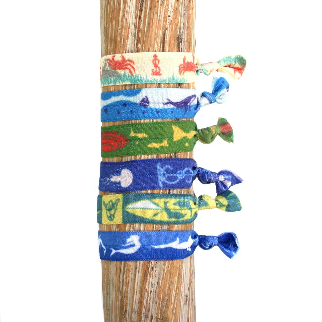 6 Pack Surf & Turf Print Hair Ties