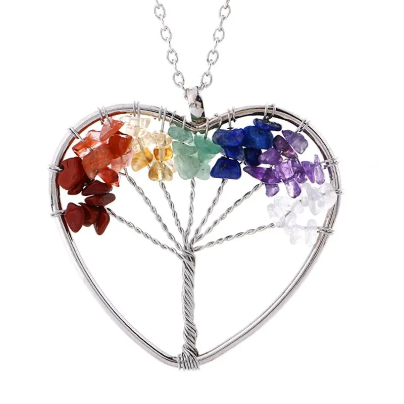 7 Chakra Quartz Natural Stone Tree of Life pendulum Pendant Necklace for Women  Healing Crystal Necklaces