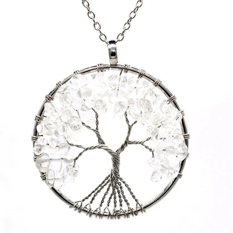 7 Chakra Quartz Natural Stone Tree of Life pendulum Pendant Necklace for Women  Healing Crystal Necklaces