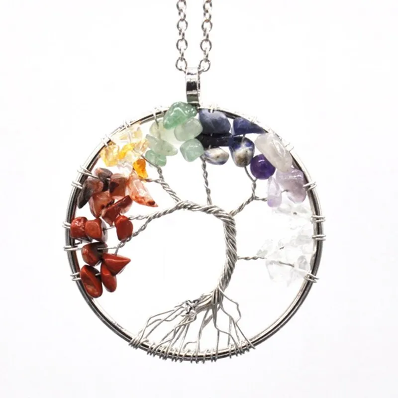 7 Chakra Quartz Natural Stone Tree of Life pendulum Pendant Necklace for Women  Healing Crystal Necklaces