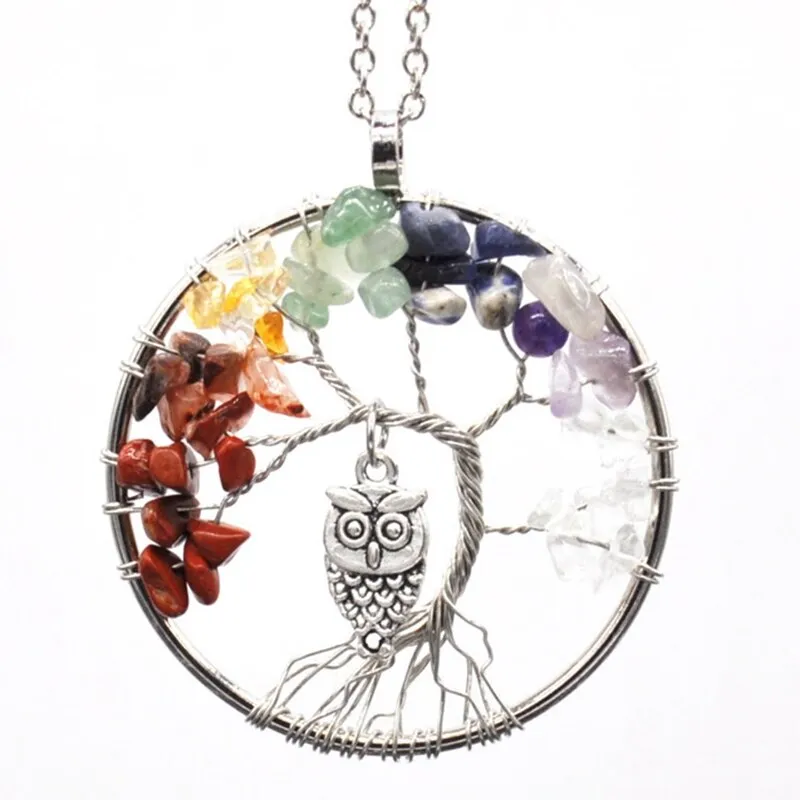 7 Chakra Quartz Natural Stone Tree of Life pendulum Pendant Necklace for Women  Healing Crystal Necklaces