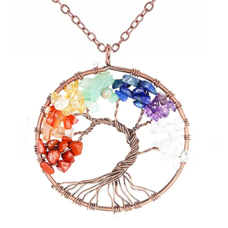 7 Chakra Quartz Natural Stone Tree of Life pendulum Pendant Necklace for Women  Healing Crystal Necklaces