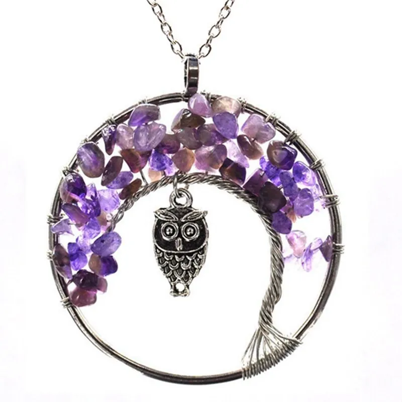 7 Chakra Quartz Natural Stone Tree of Life pendulum Pendant Necklace for Women  Healing Crystal Necklaces