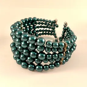 80s/90s Teal Beaded Cuff Bracelet