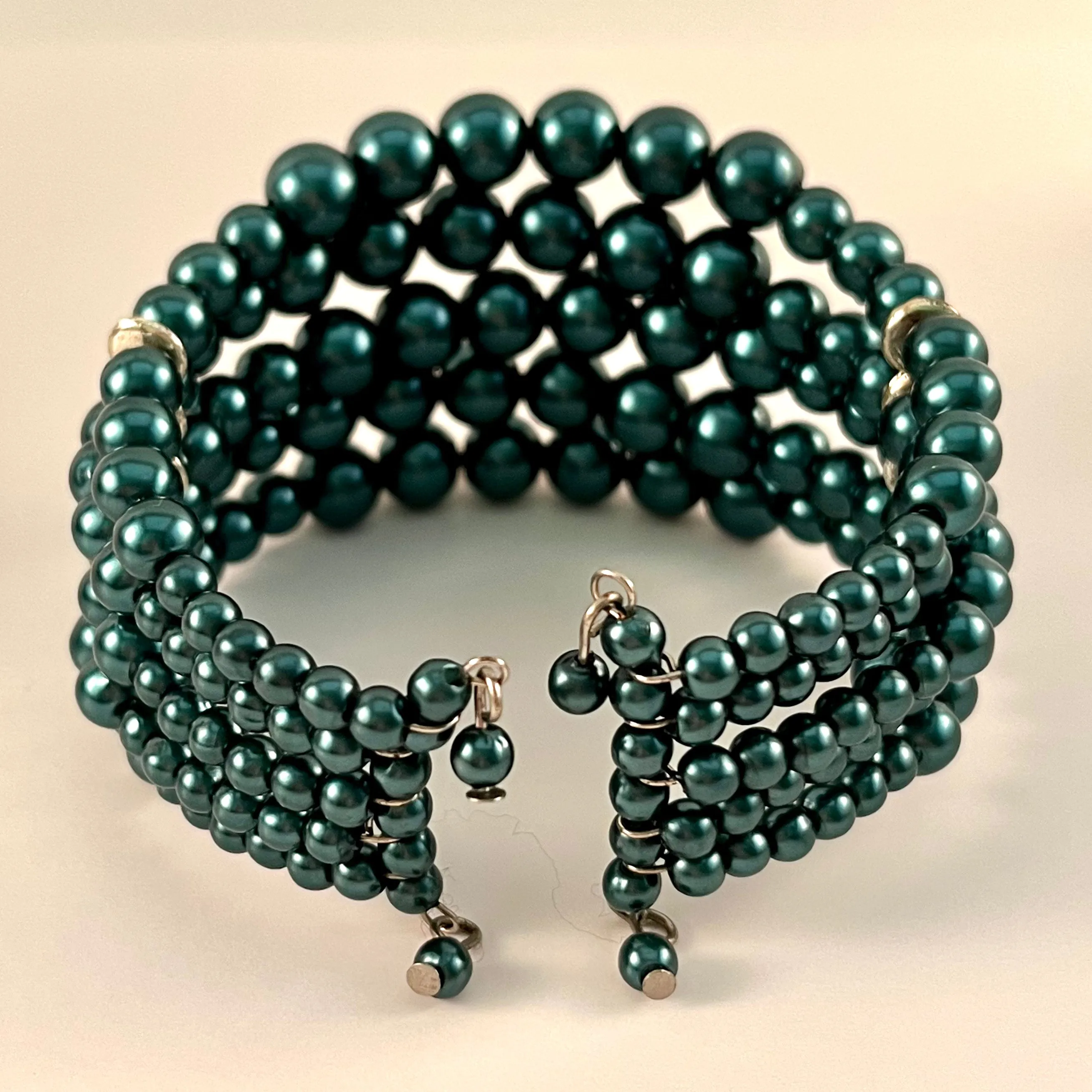 80s/90s Teal Beaded Cuff Bracelet