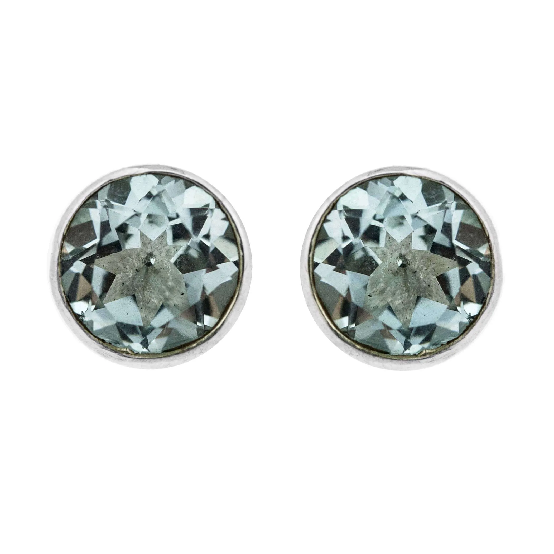 8mm Round Blue Topaz Sterling Silver Stud Earrings