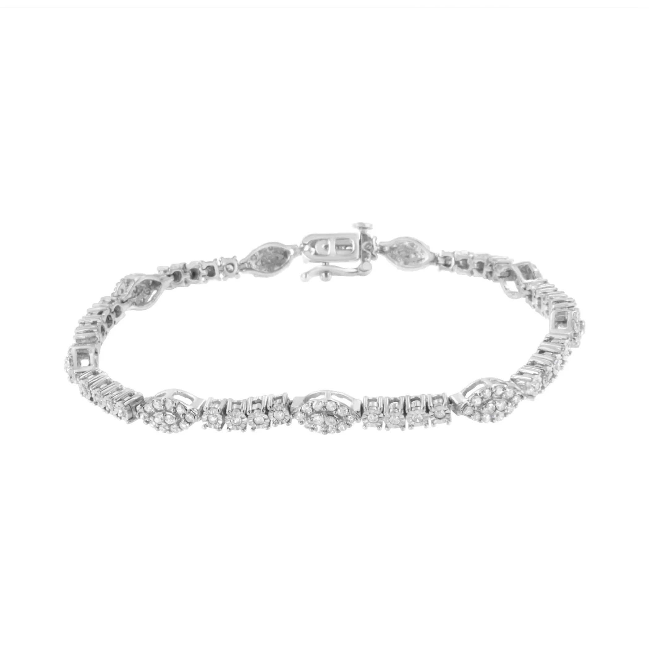 .925 Sterling Silver 1-1/2 cttw Diamond Marquise Halo and Line Link Tennis Bracelet (I-J Color, I2-I3 Clarity) - 7-1/4"