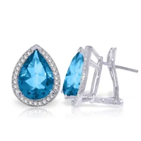 9.32 Carat 14K Solid White Gold French Clips Earrings Diamond Blue Topaz