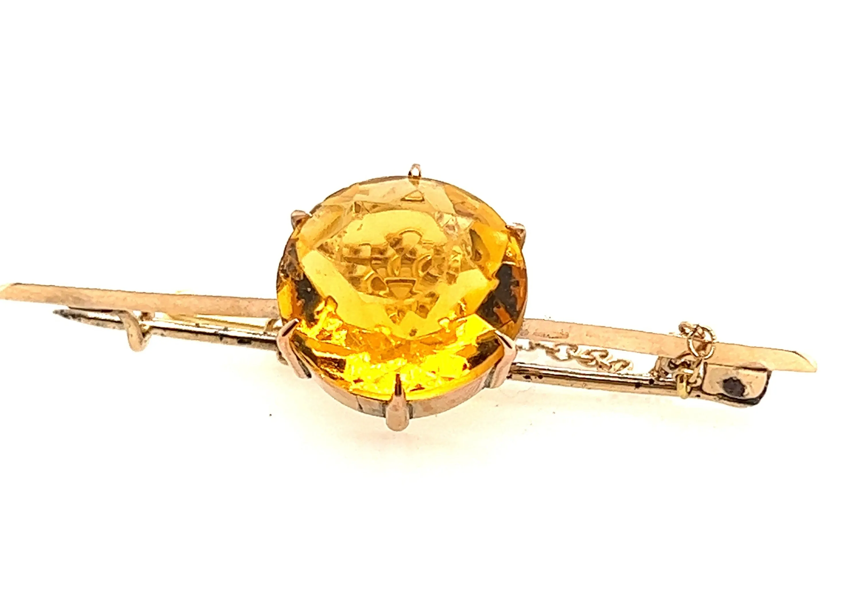 9ct Yellow Gold & Yellow Paste Gemstone Bar Brooch