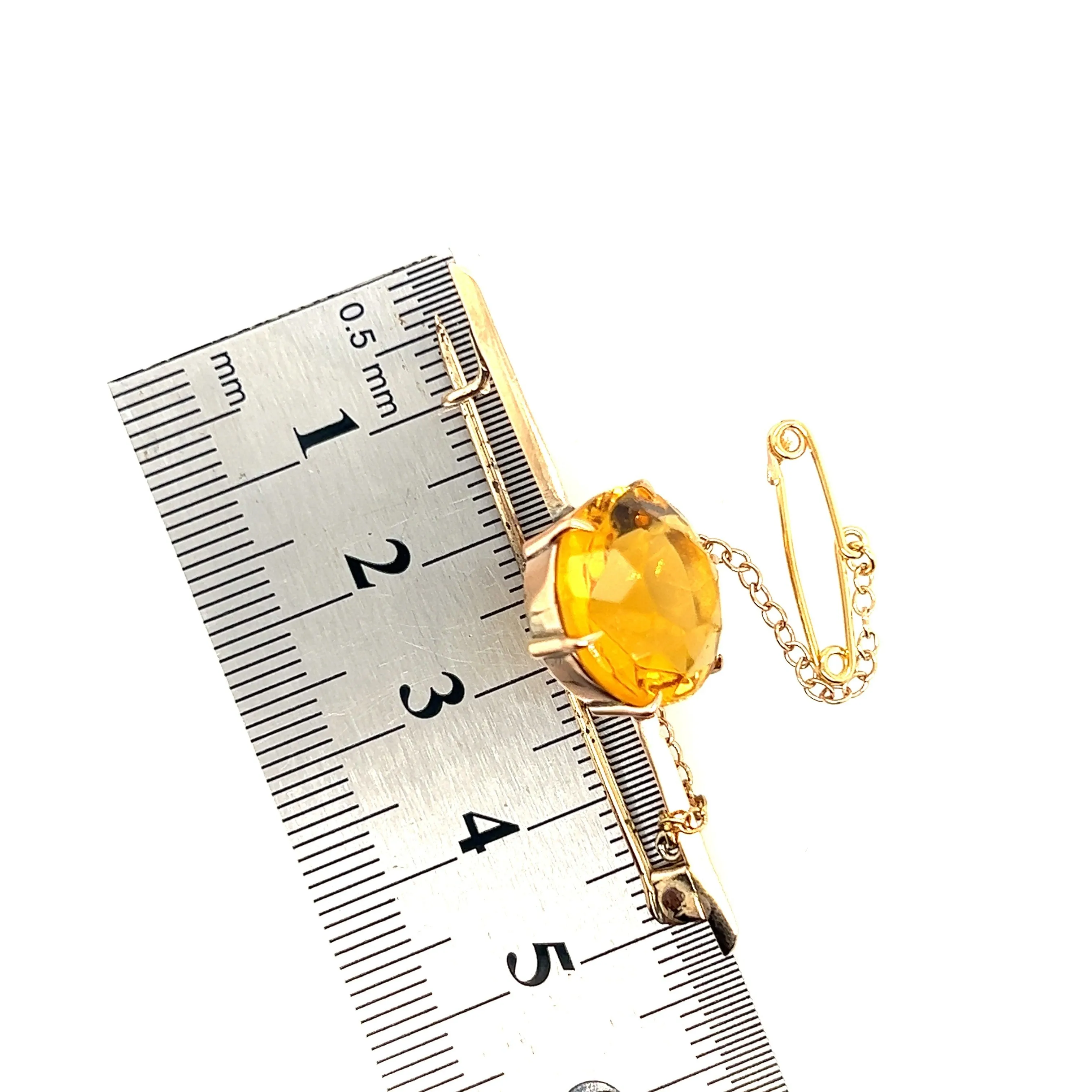 9ct Yellow Gold & Yellow Paste Gemstone Bar Brooch