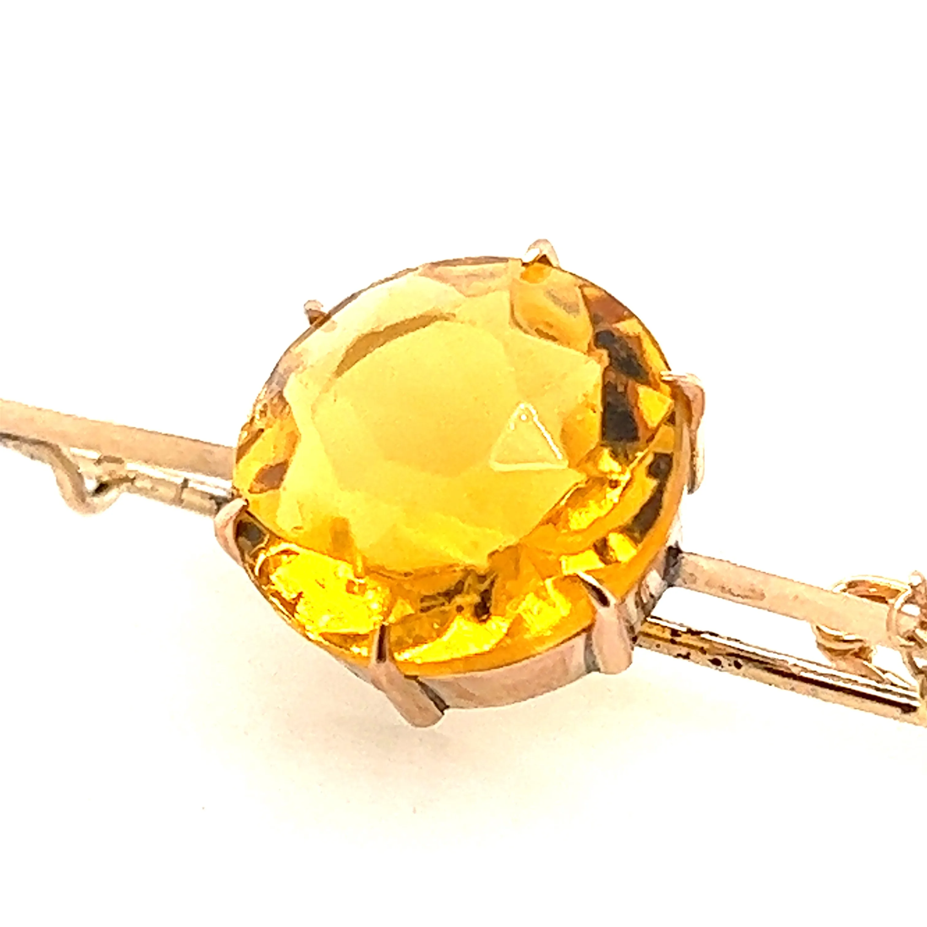 9ct Yellow Gold & Yellow Paste Gemstone Bar Brooch