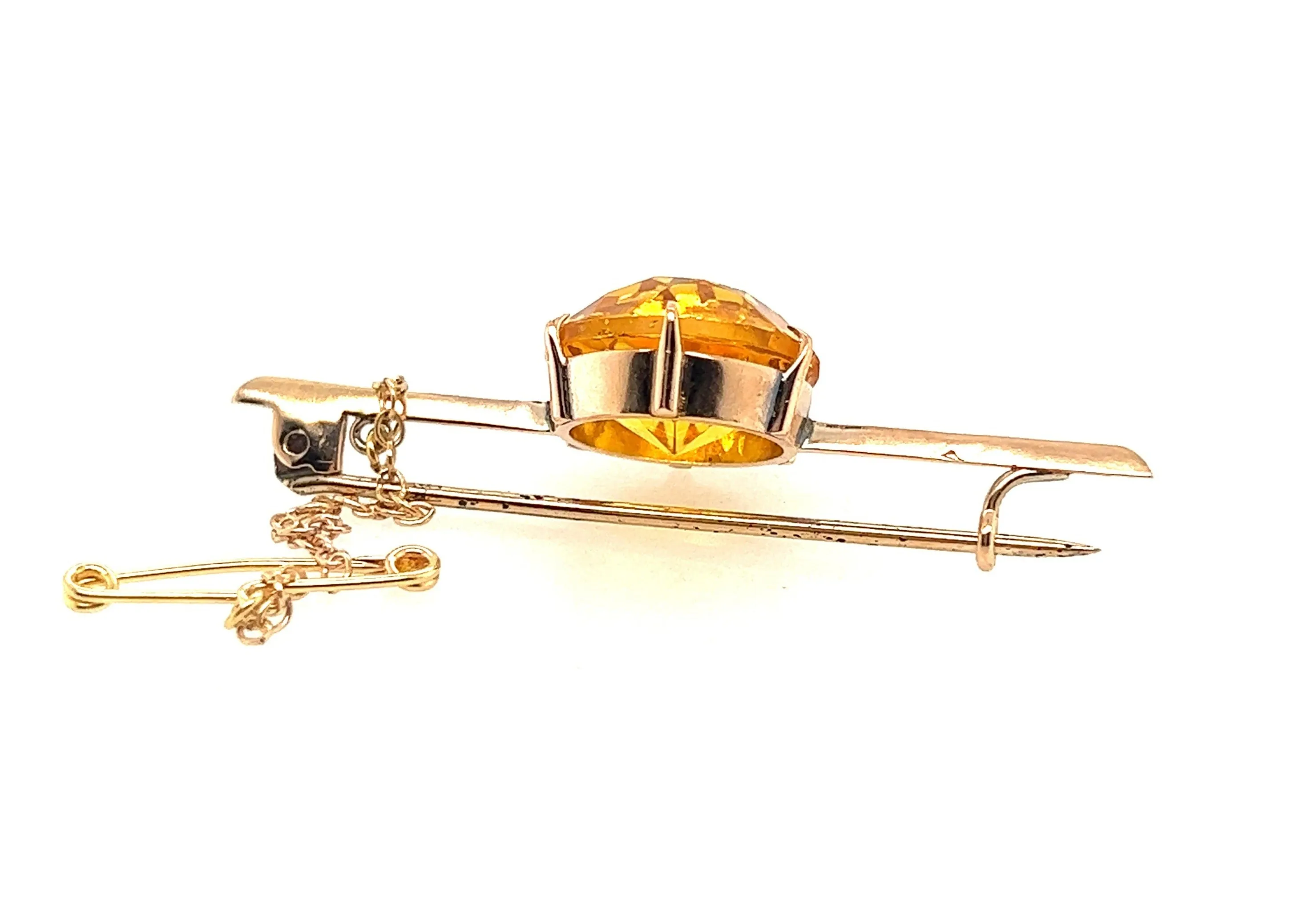 9ct Yellow Gold & Yellow Paste Gemstone Bar Brooch