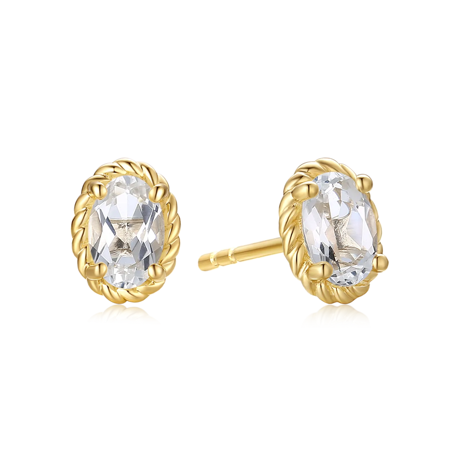 9ct Yellow Gold Oval Cut 6x4 mm White Topaz April Birthstone Stud Earrings