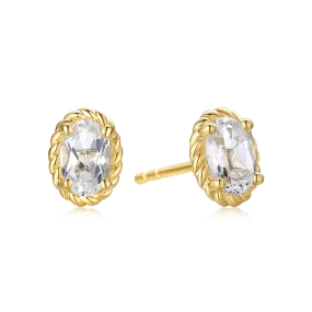 9ct Yellow Gold Oval Cut 6x4 mm White Topaz April Birthstone Stud Earrings