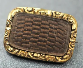 9ct Yellow Gold Woven Hair Antique Mourning Brooch