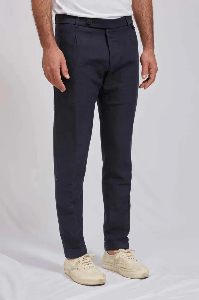 ABCL Navy Blue Cotton Linen Slim Paul Pant