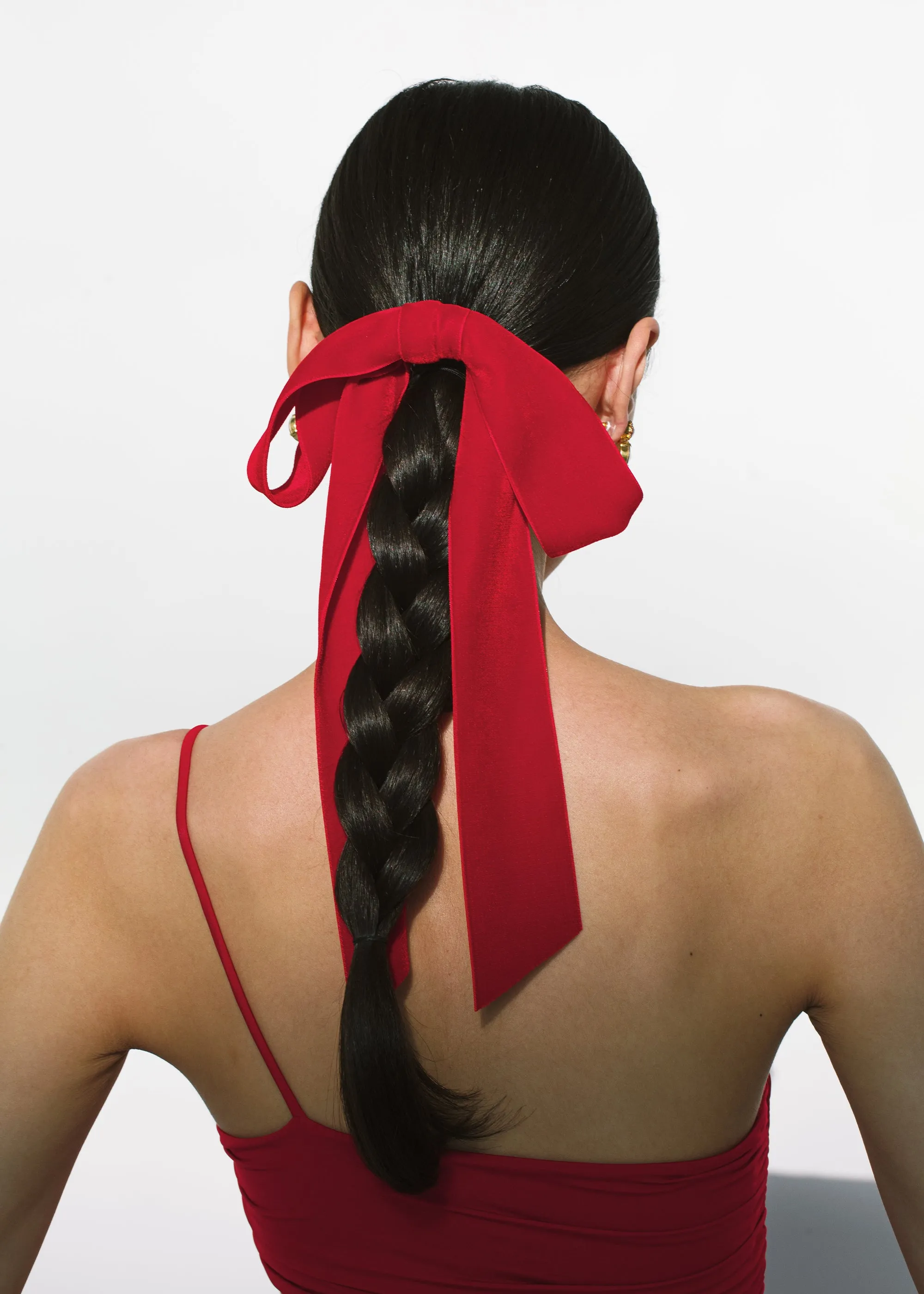 Adley Velvet Bow Barrette -- Rouge